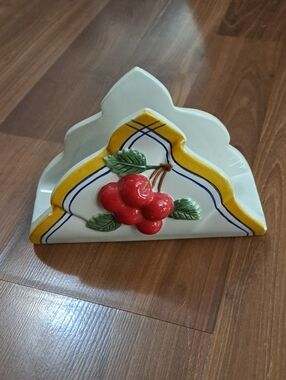 Ceramic Cherry Napkin Holder - Red & Green Accent
